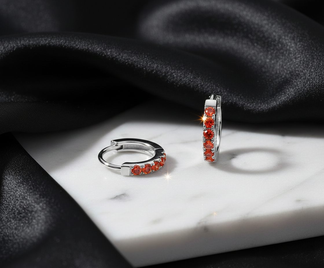 Silver Birthstone Crystal Pave Huggie Earrings