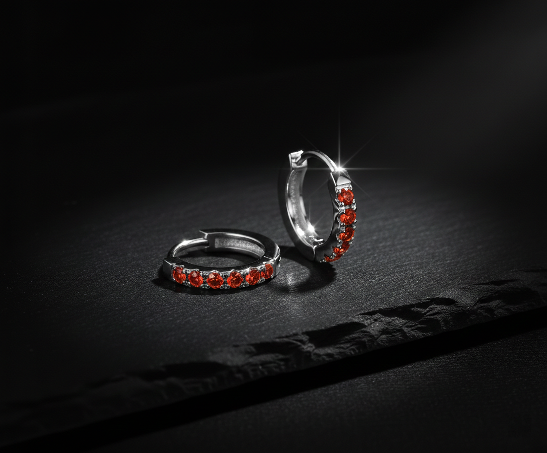 Silver Birthstone Crystal Pave Huggie Earrings