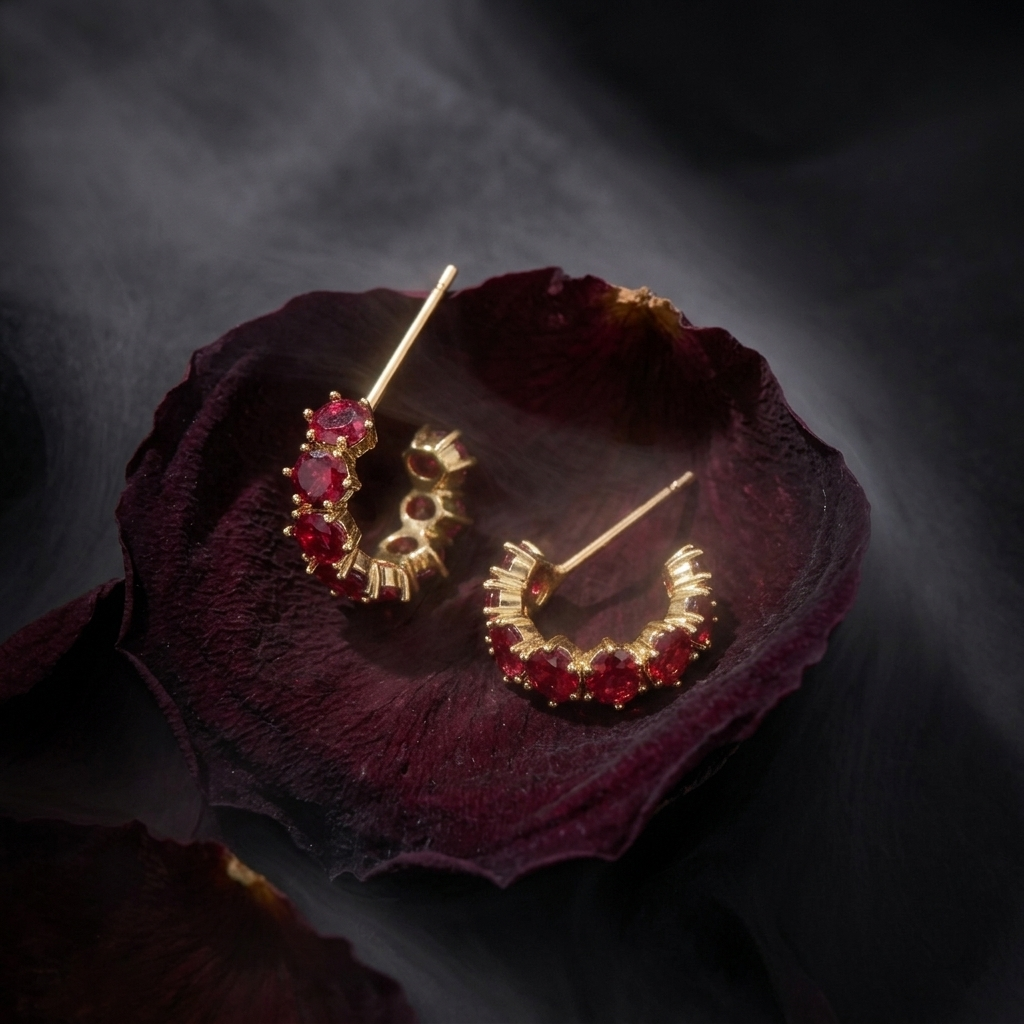 Gold Birthstone Crystal Half Hoop Pave Earrings