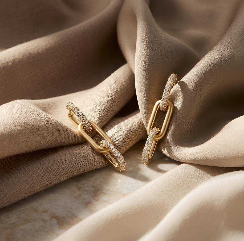 Interlocking Half Pave Drop Earrings