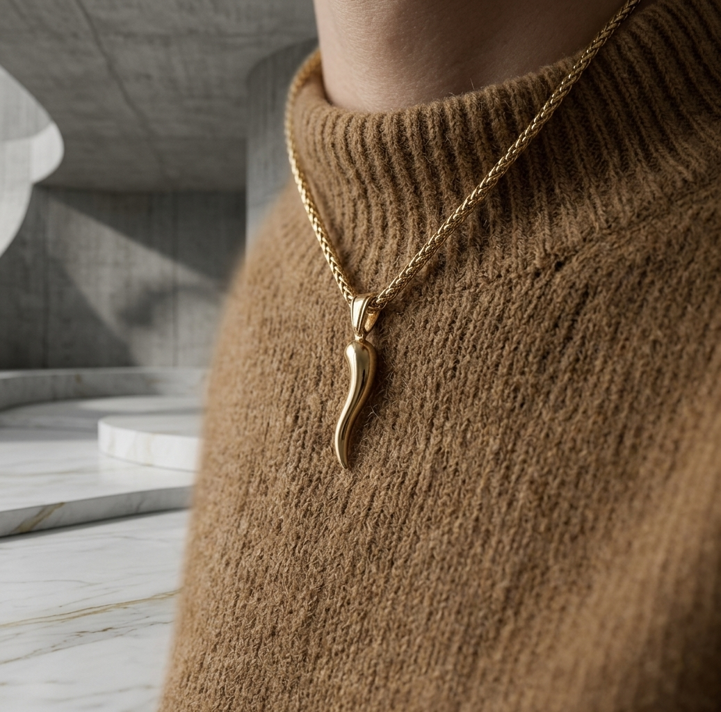 Gold Polished Italian Horn Protection Necklace