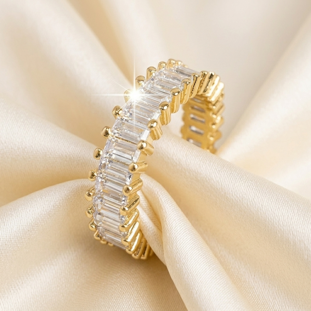 Gold Double Row Crystal Eternity Band Ring