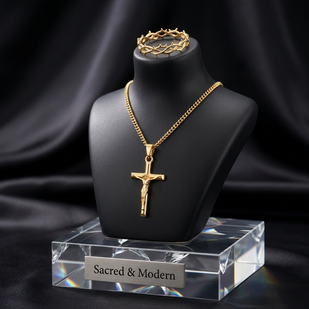 Gold Classic Crucifix Cross Pendant Necklace