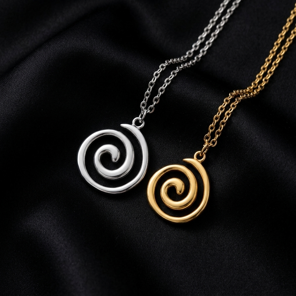 Gold Abstract Spiral Twist Geometric Pendant Necklace