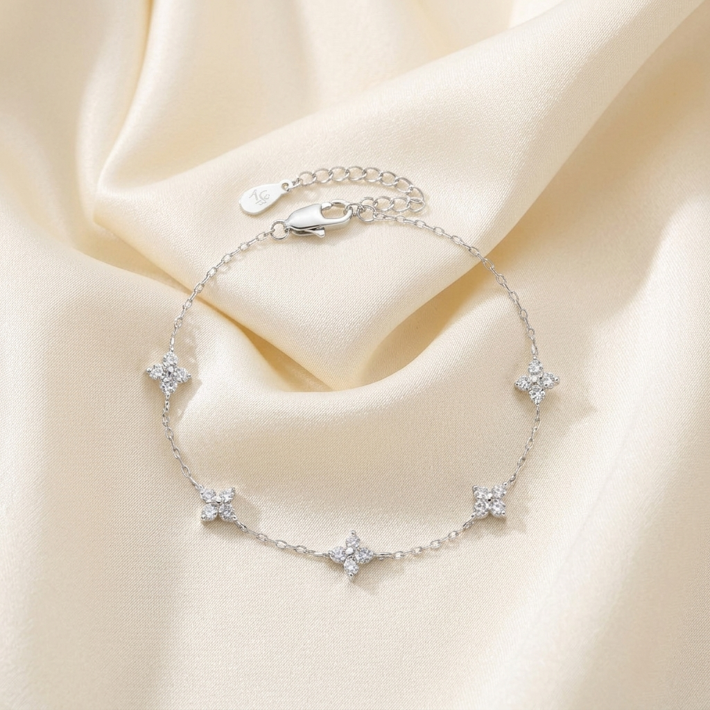 Silver Sparkling Crystal Star Linked Statement Bracelet