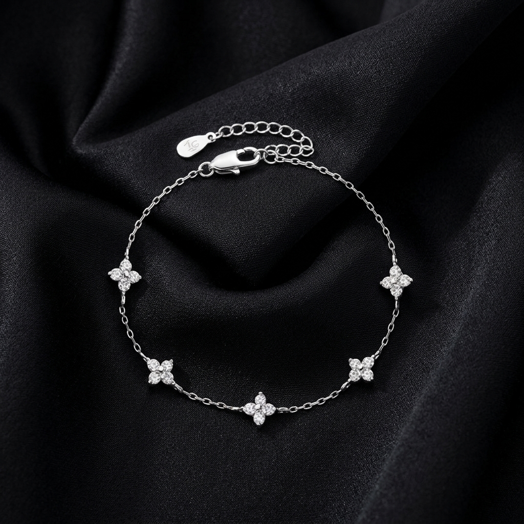 Silver Sparkling Crystal Star Linked Statement Bracelet