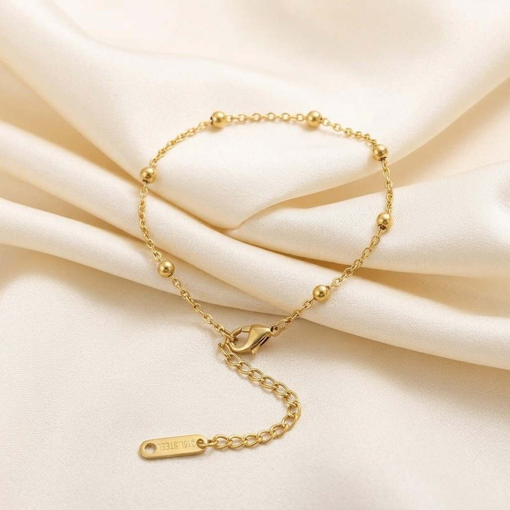 Gold Beaded Sphere Ball Link Layering Bracelet
