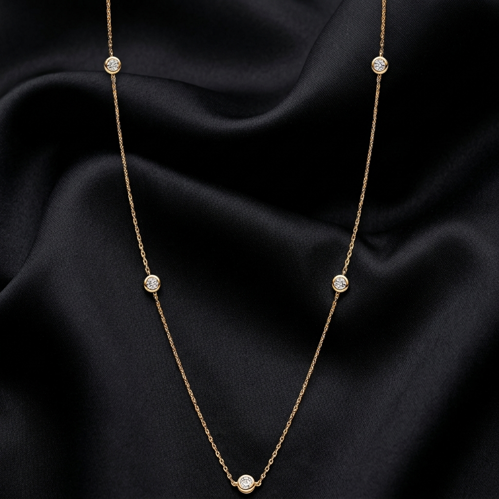 Gold Beaded Station Dainty Layering Chain Necklace
