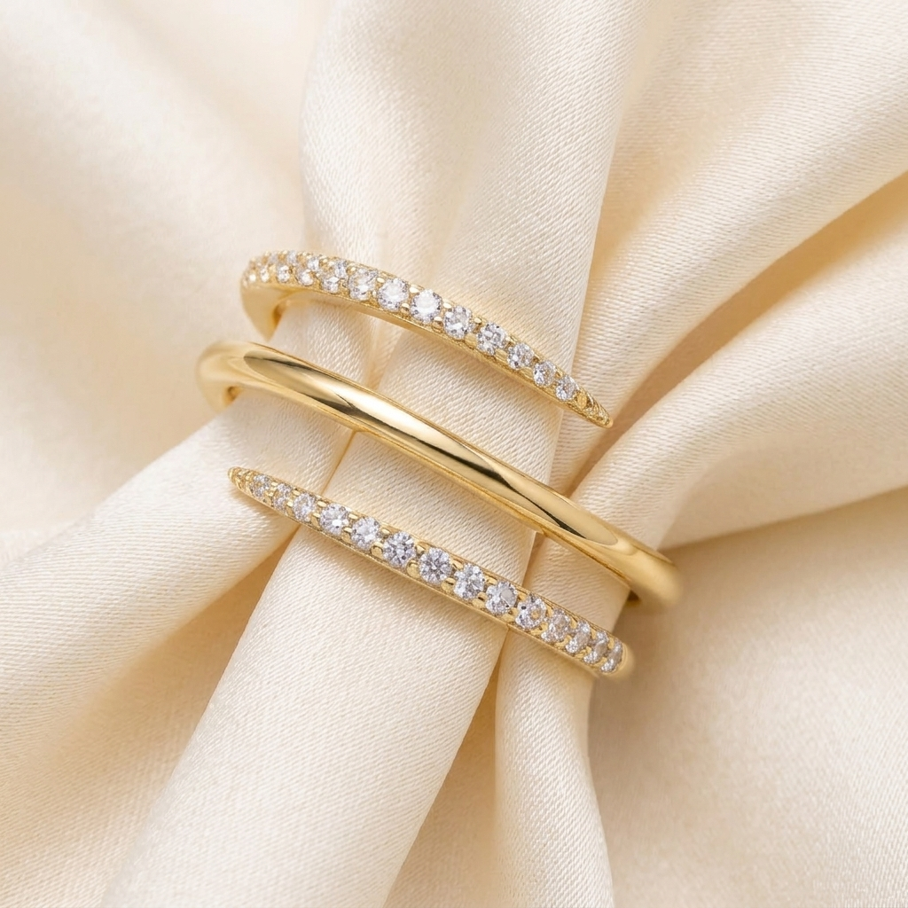 Gold Triple Row Open Claw Statement Ring