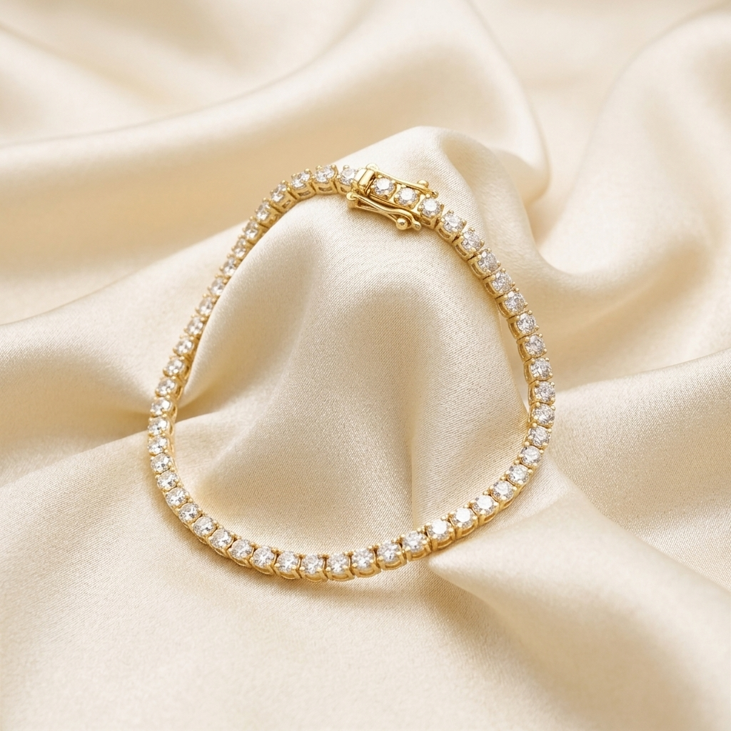 Silver Round Cut Sparkling Crystal Tennis Bracelet