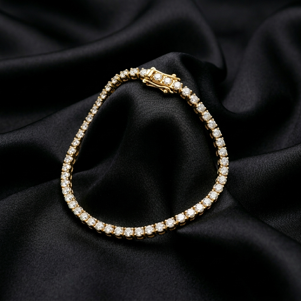 Silver Round Cut Sparkling Crystal Tennis Bracelet