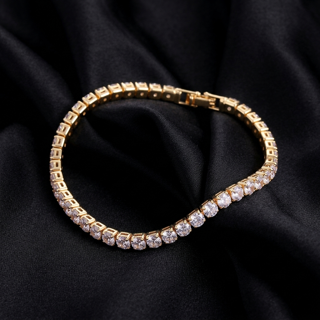 Silver Sapphire Blue Crystal Linked Tennis Bracelet