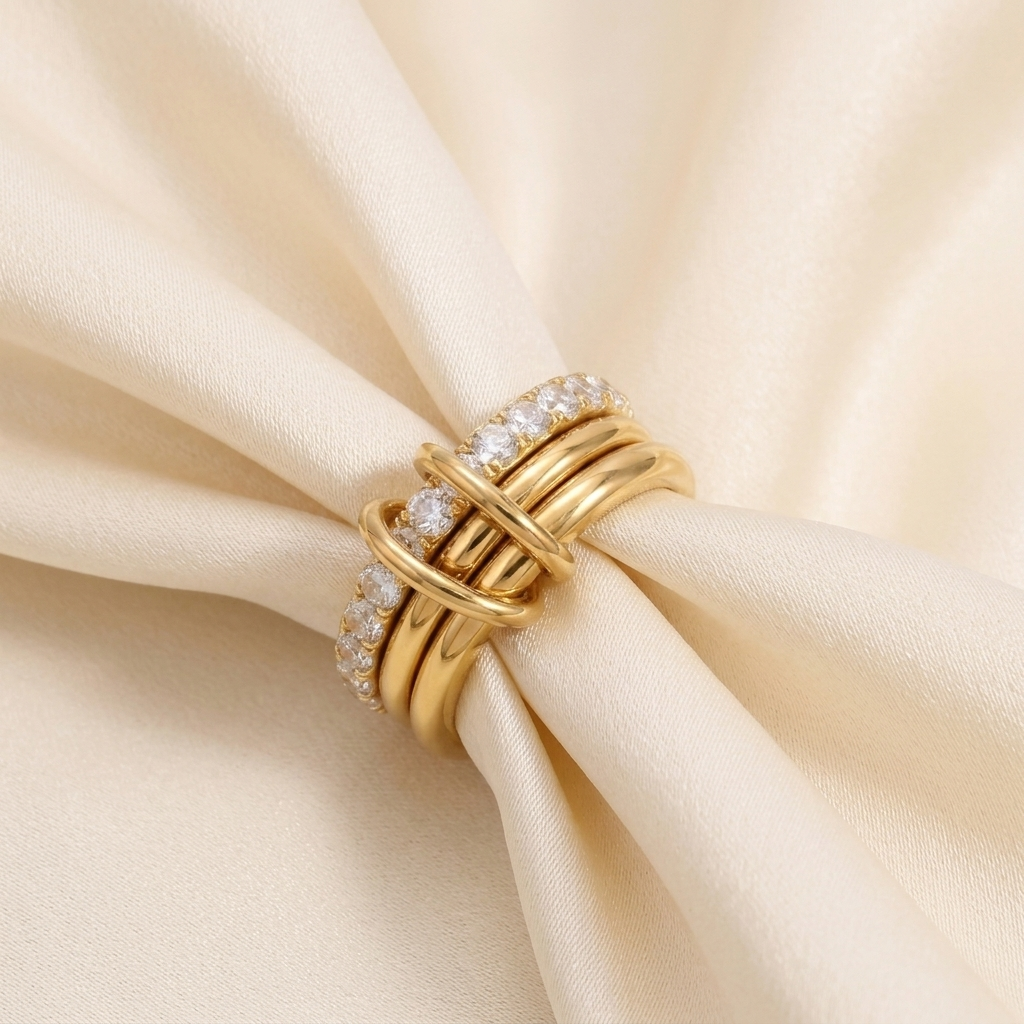 Gold Twisted Rope Texture Stackable Band Ring