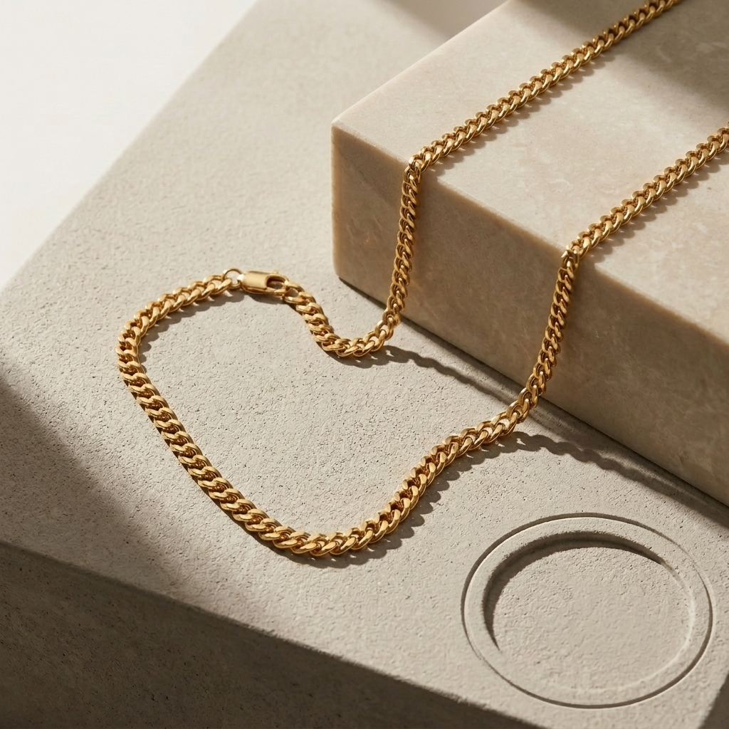 Gold Bold High Polish Curb Link Necklace