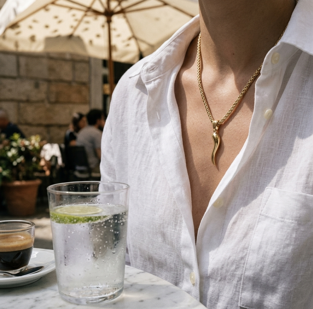 Gold Polished Italian Horn Protection Necklace