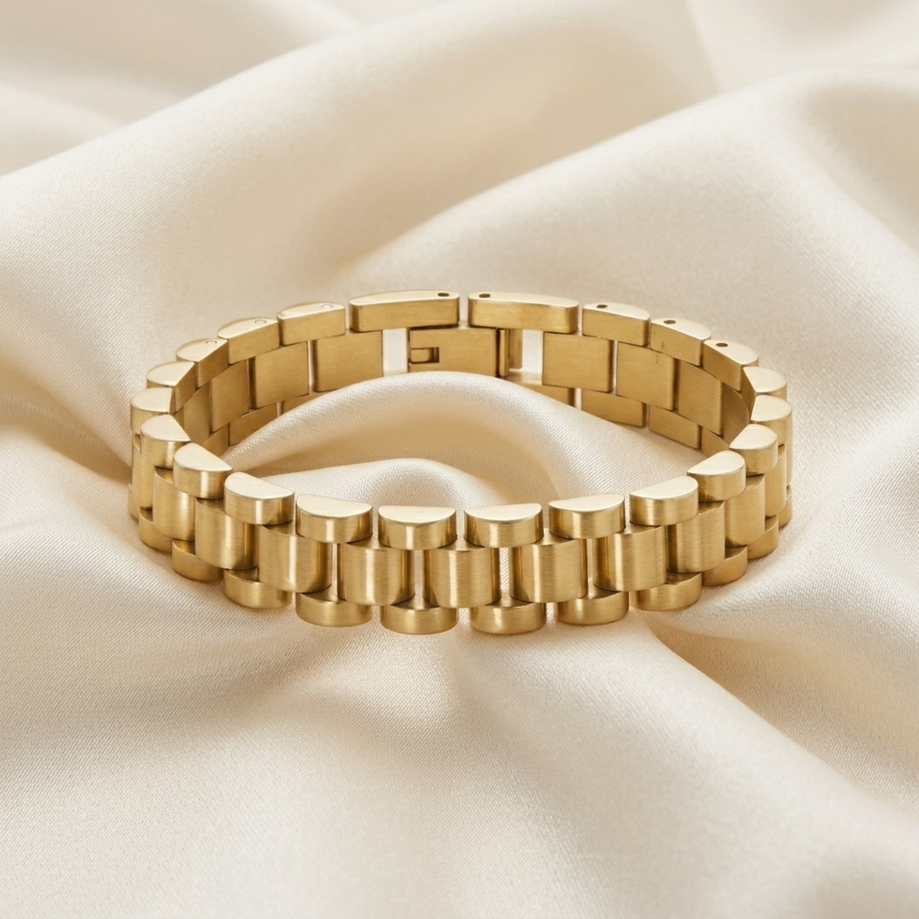 Gold Polished Luxury Watch Strap Link Bracelet