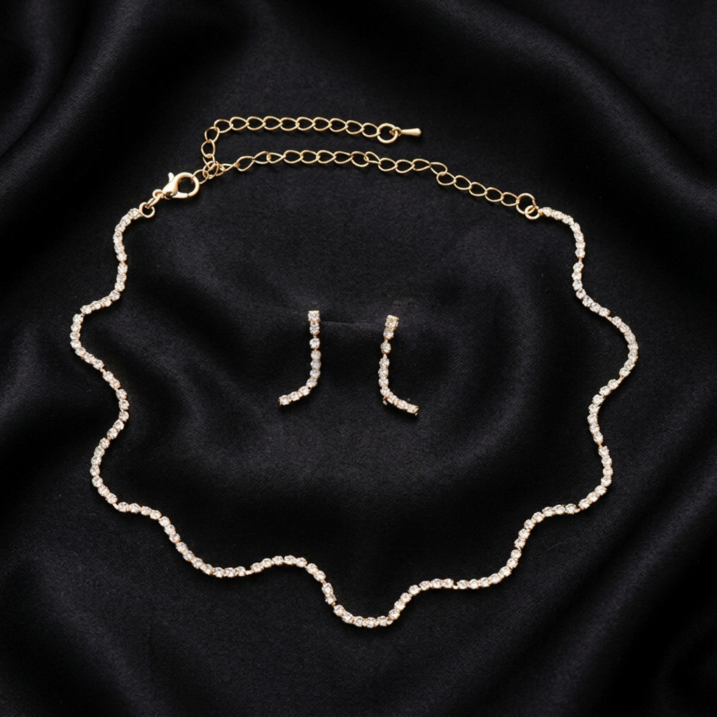 Gold Wave Link Layering Necklace Set