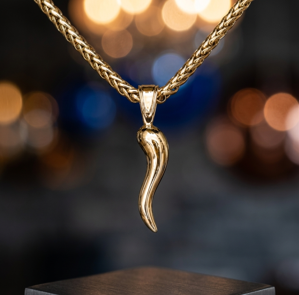 Gold Polished Italian Horn Protection Necklace