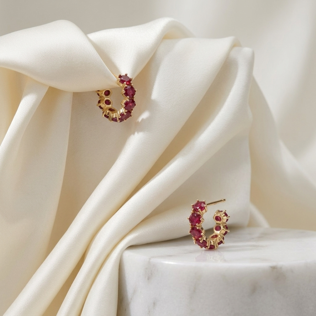 Gold Birthstone Crystal Half Hoop Pave Earrings