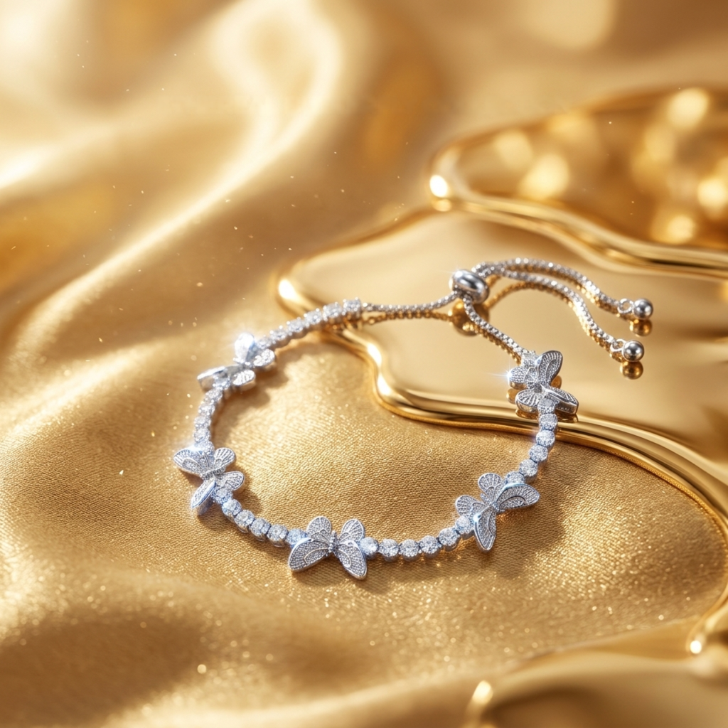 Silver Crystal Butterfly Iced Out Tennis Bracelet