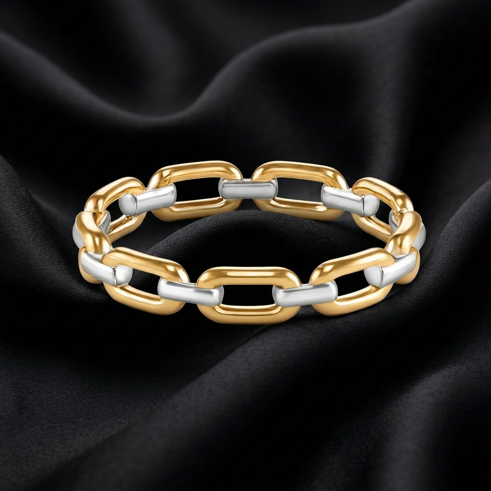 Gold Textured Mixed Link Stackable Band Ring