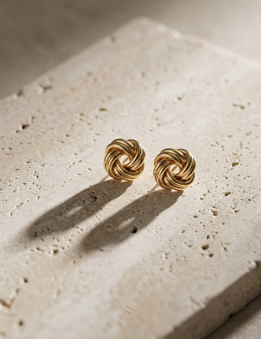 Gold Love Knot Statement Stud Earrings