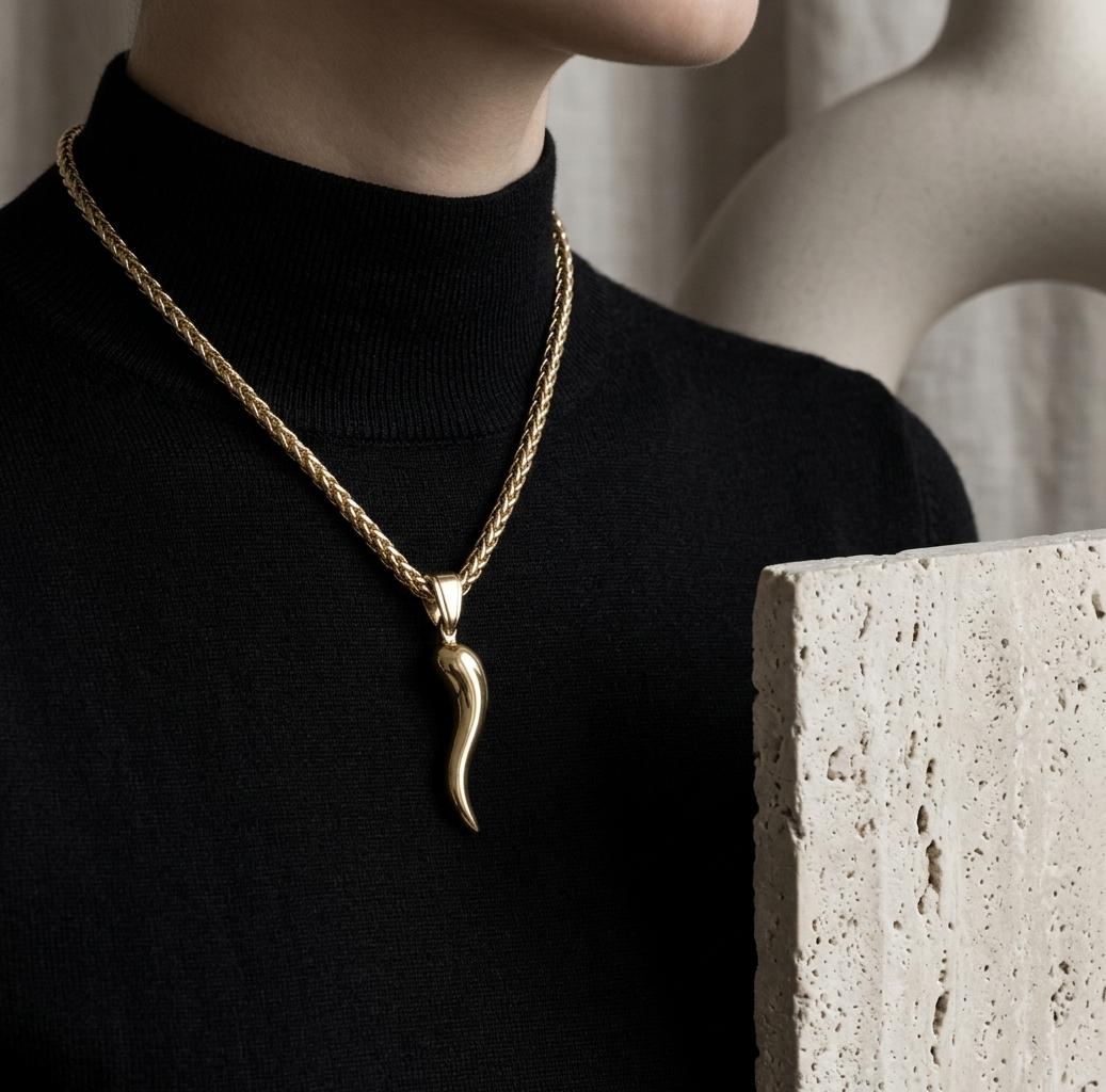 Gold Polished Italian Horn Protection Necklace