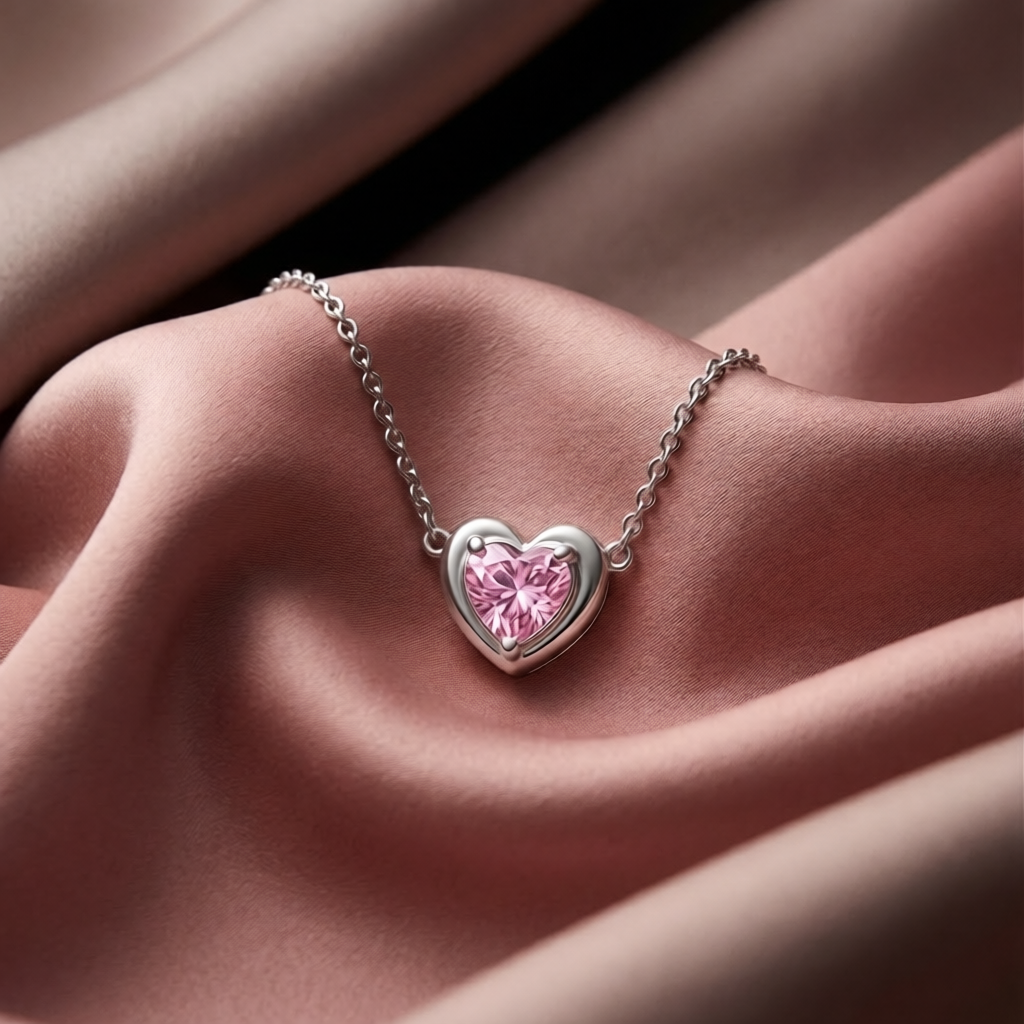 Puffy Heart Pendant Birthstone Necklace