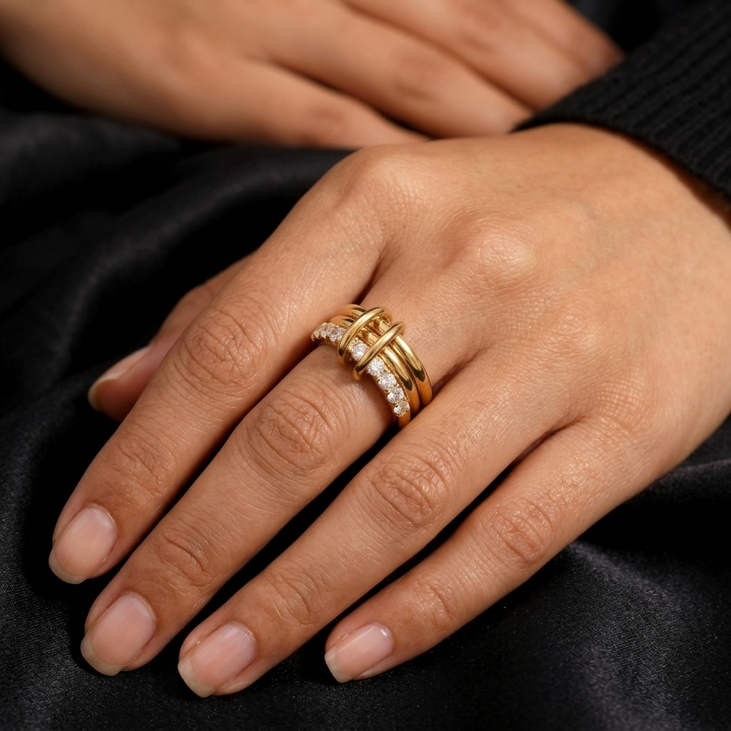 Gold Twisted Rope Texture Stackable Band Ring