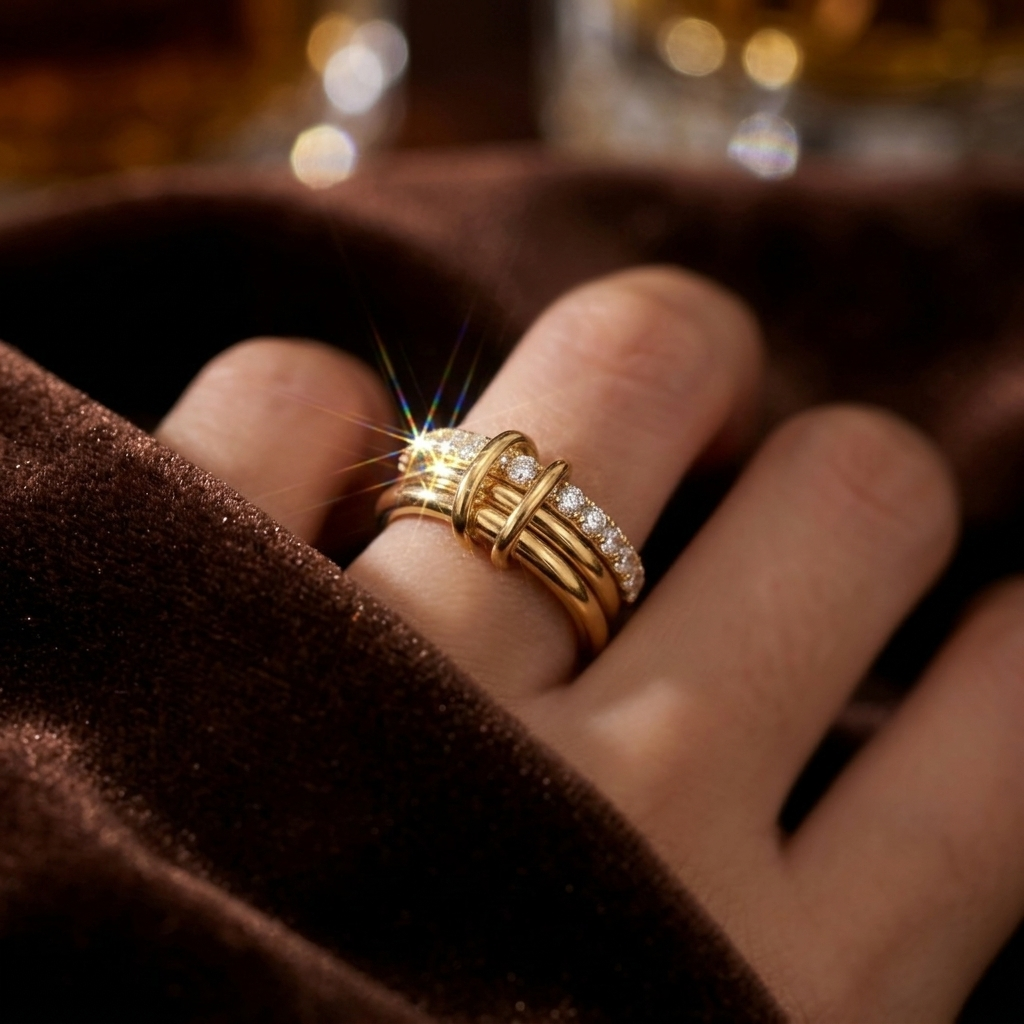 Gold Twisted Rope Texture Stackable Band Ring