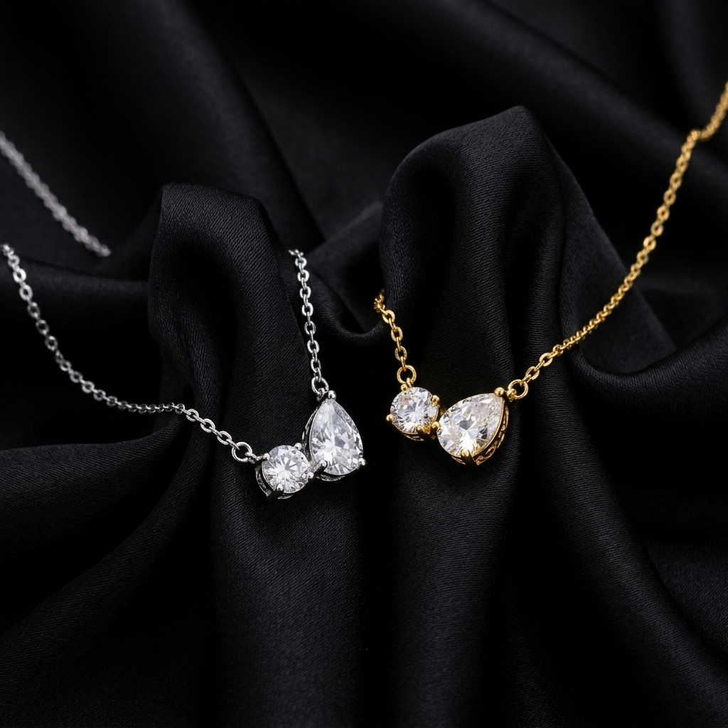 Gold Toi Et Moi Emerald Pear Necklace