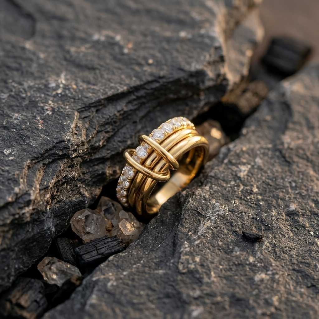 Gold Twisted Rope Texture Stackable Band Ring